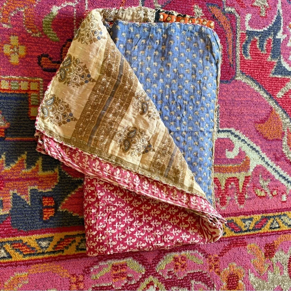 New Boho Kantha Reversible Quilt Blanket